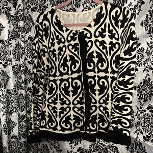 Cardigan, black white ruffles fancy buttons